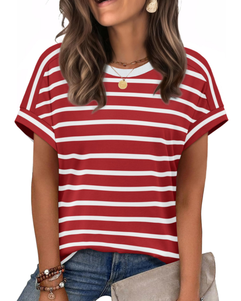 Zaria Women's Top – Casual Chic Round Neck T-shirt, Loose Fit & Short Sleeves Summer