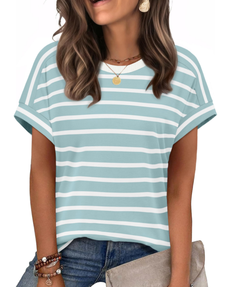 Zaria Women's Top – Casual Chic Round Neck T-shirt, Loose Fit & Short Sleeves Summer