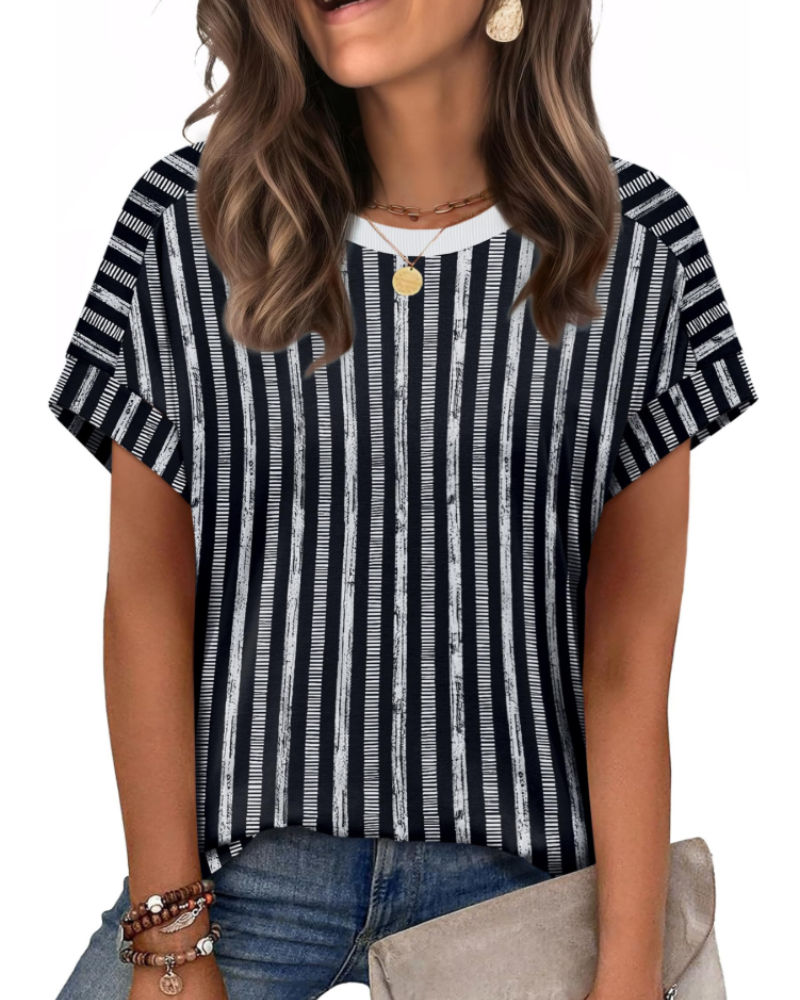 Zaria Women's Top – Casual Chic Round Neck T-shirt, Loose Fit & Short Sleeves Summer