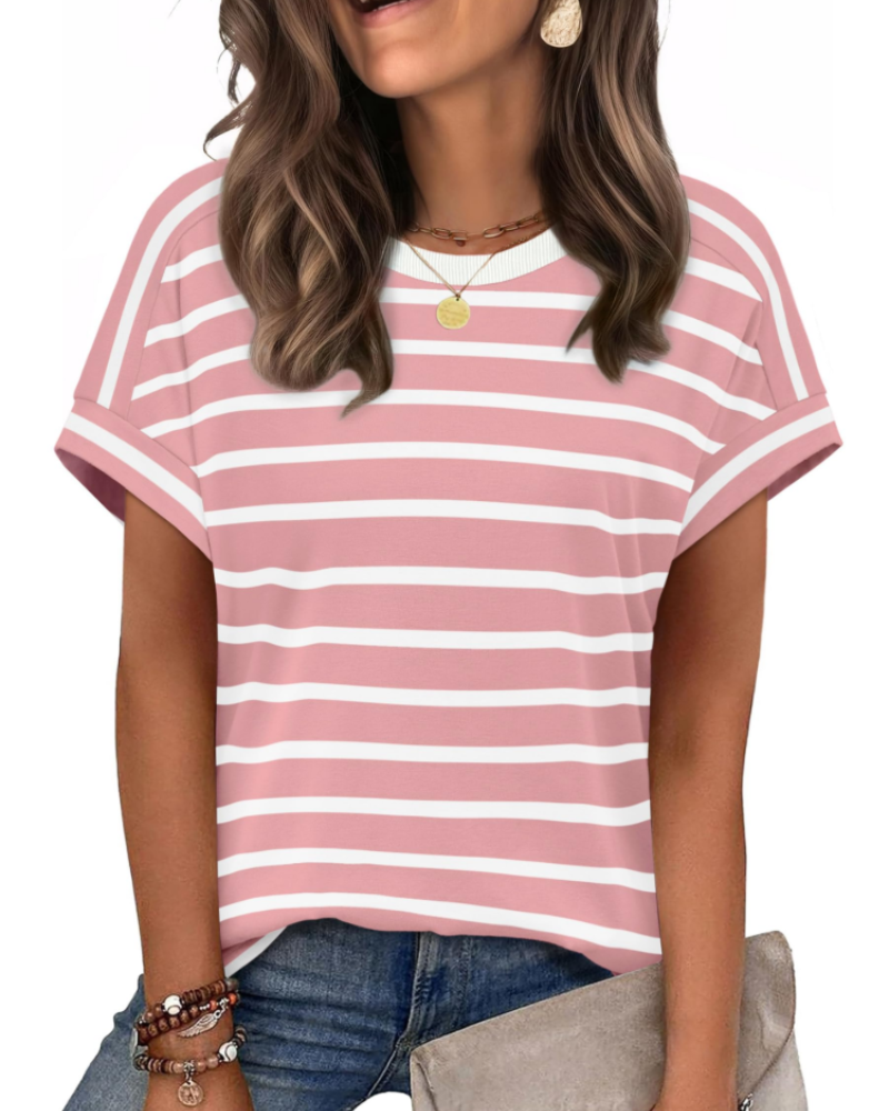 Zaria Women's Top – Casual Chic Round Neck T-shirt, Loose Fit & Short Sleeves Summer