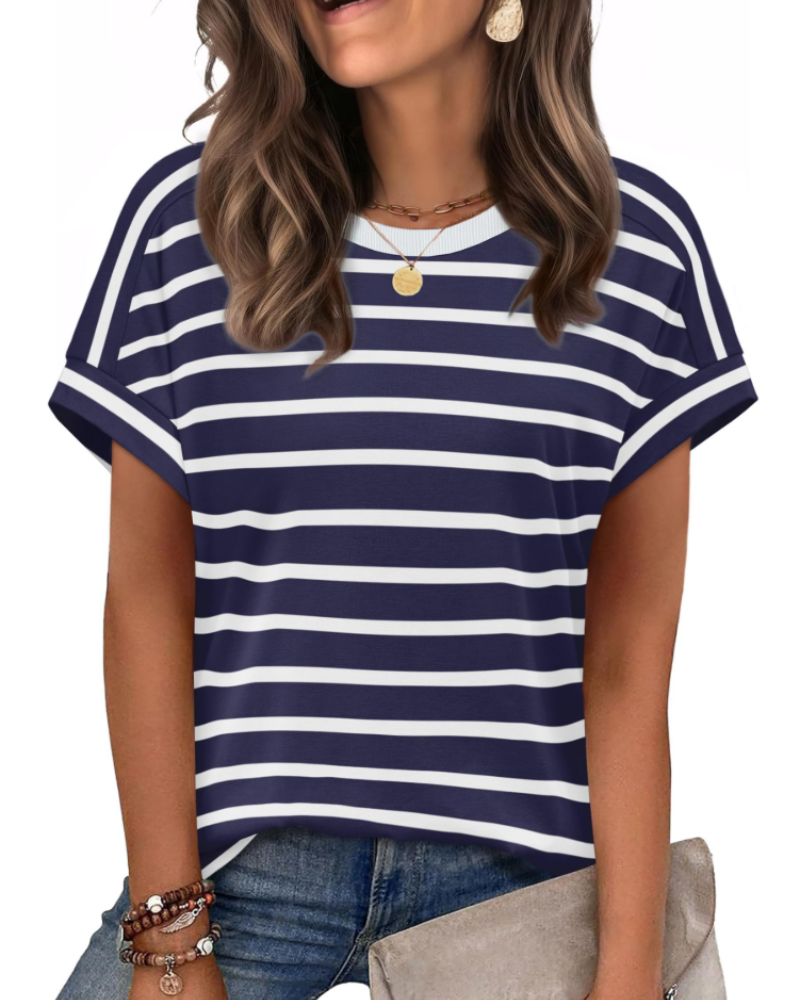 Zaria Women's Top – Casual Chic Round Neck T-shirt, Loose Fit & Short Sleeves Summer