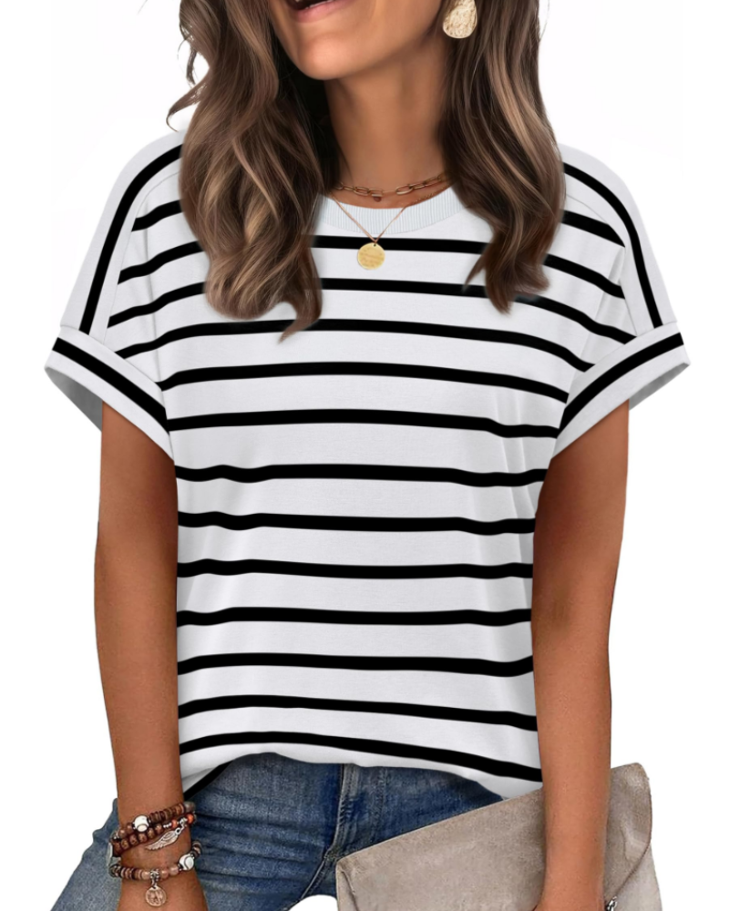 Zaria Women's Top – Casual Chic Round Neck T-shirt, Loose Fit & Short Sleeves Summer