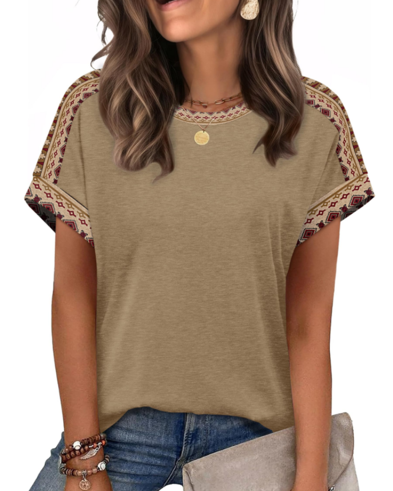 Zaria Women's Top – Casual Chic Round Neck T-shirt, Loose Fit & Short Sleeves Summer