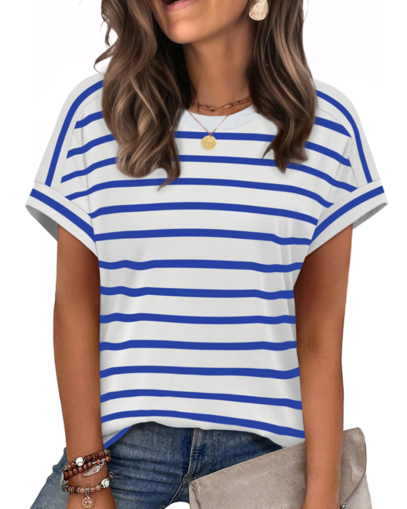 Zaria Women's Top – Casual Chic Round Neck T-shirt, Loose Fit & Short Sleeves Summer