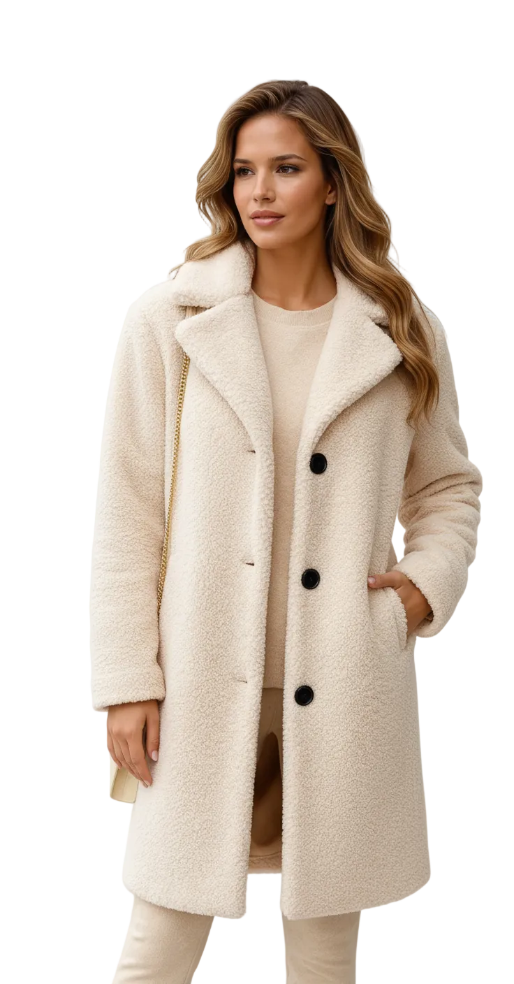 Mayleen Manteau Teddy Damski – Miękka i Ciepła Kurtka z Kołnierzem Rewersowym i Zapięciem na Guziki