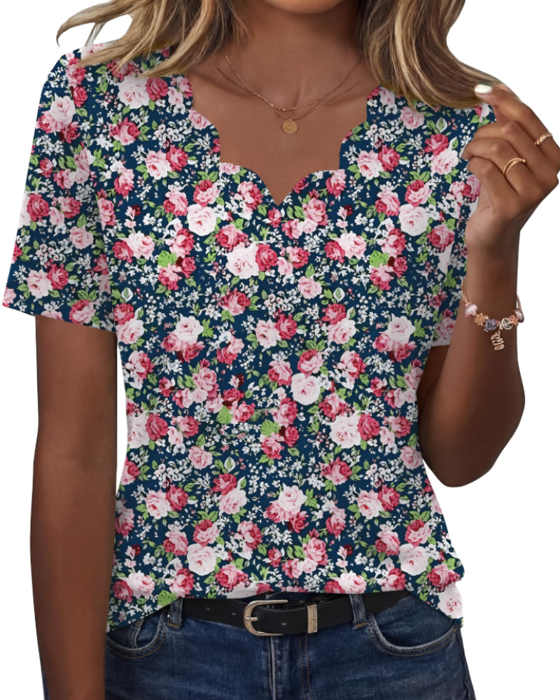Ziva Women's Top – Wavy V-Neck Blouse, Elegant Flowing Fit & Casual Chic Style