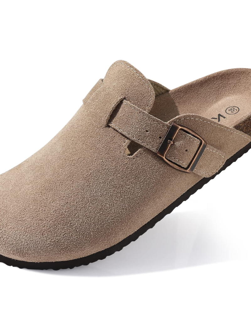 Zona Sabots Femme – Mules en Daim Véritable avec Semelle Liège & Soutien de Voûte