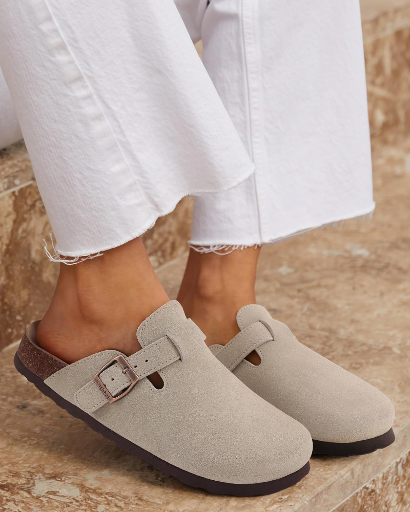 Zona Sabots Femme – Mules en Daim Véritable avec Semelle Liège & Soutien de Voûte
