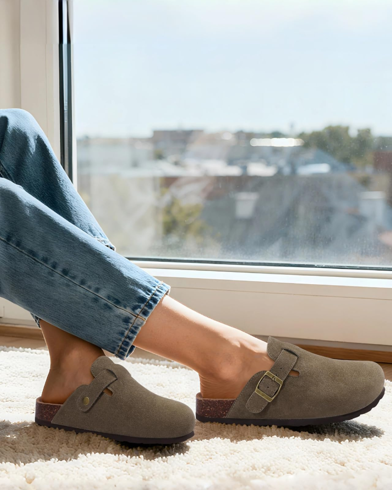 Zona Sabots Femme – Mules en Daim Véritable avec Semelle Liège & Soutien de Voûte