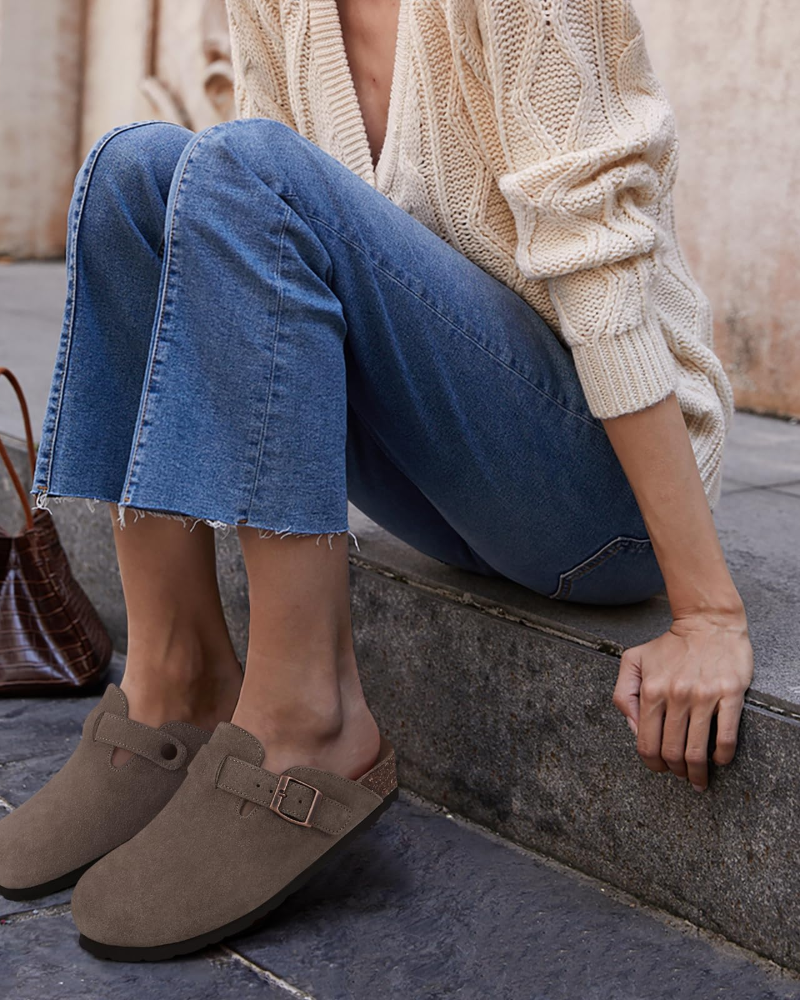 Zona Sabots Femme – Mules en Daim Véritable avec Semelle Liège & Soutien de Voûte