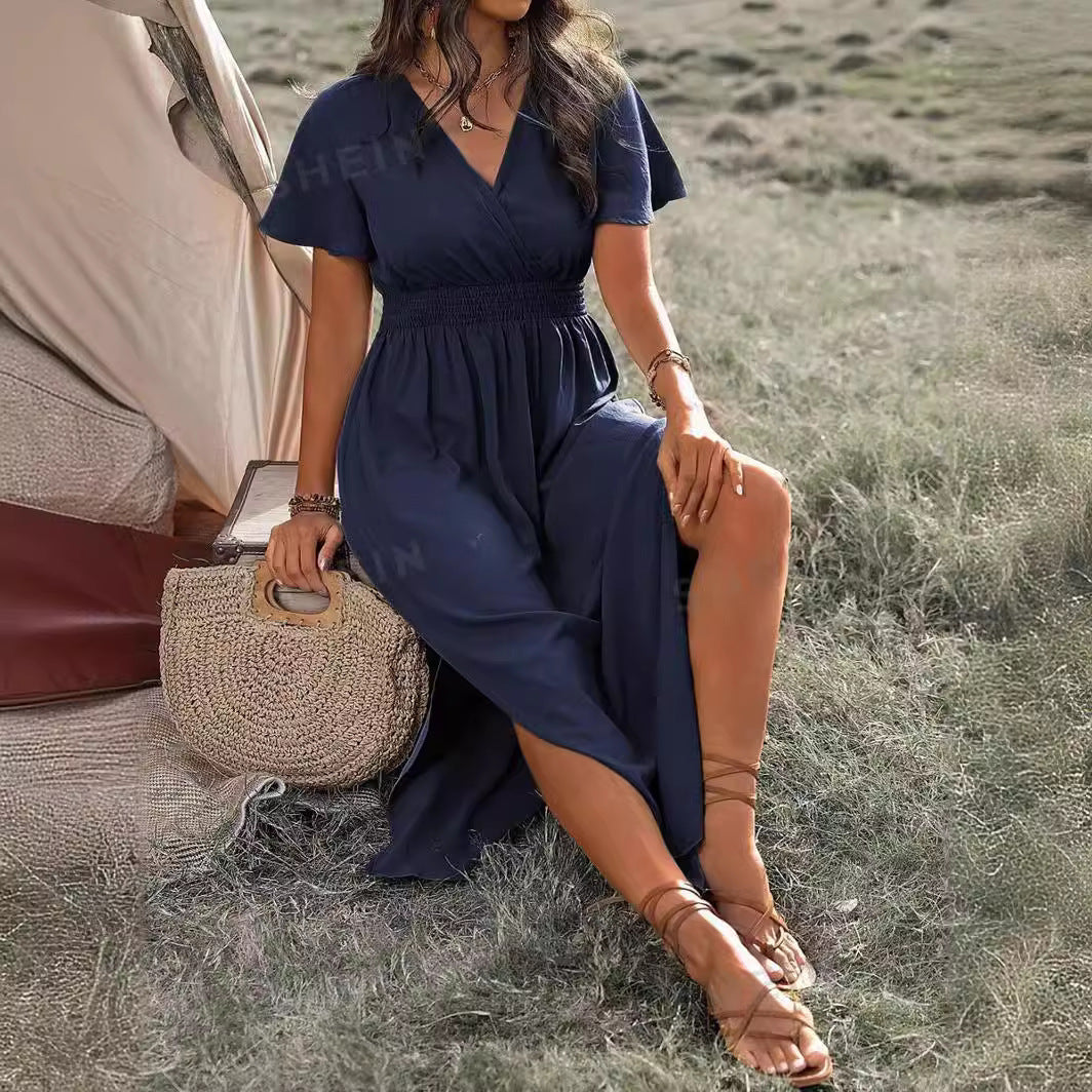 Vanessa Robe Maxi Femme – Lang sort kjole med smocket talje & elegant og flydende snit