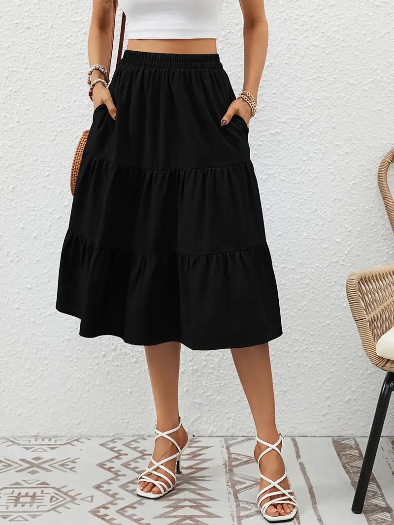 Φούστα με Λουλούδια για Γυναίκες Zia – Φαρδιά Γραμμή σε Σχήμα Α με Τσέπες, Ελαφριά για την Άνοιξη & το Καλοκαίρι