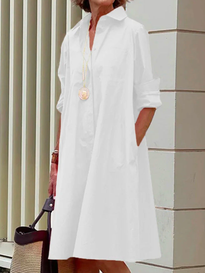 Brynlee Robe Chemise Kvinde – Elegant A-linje kjole med lange ærmer til kontor og fritid