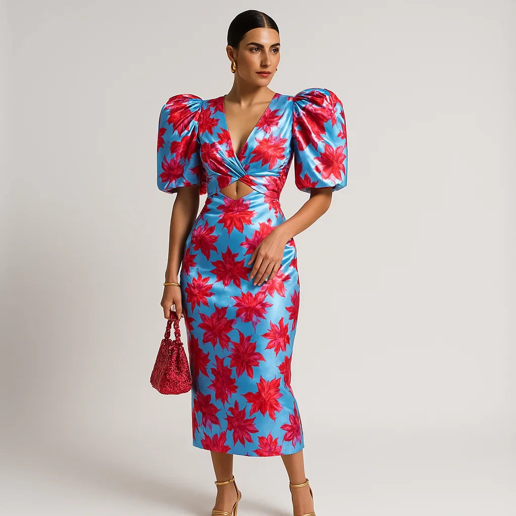 Carol Robe Imprimée Femme – Manches Bouffantes, Style Audacieux & Chic