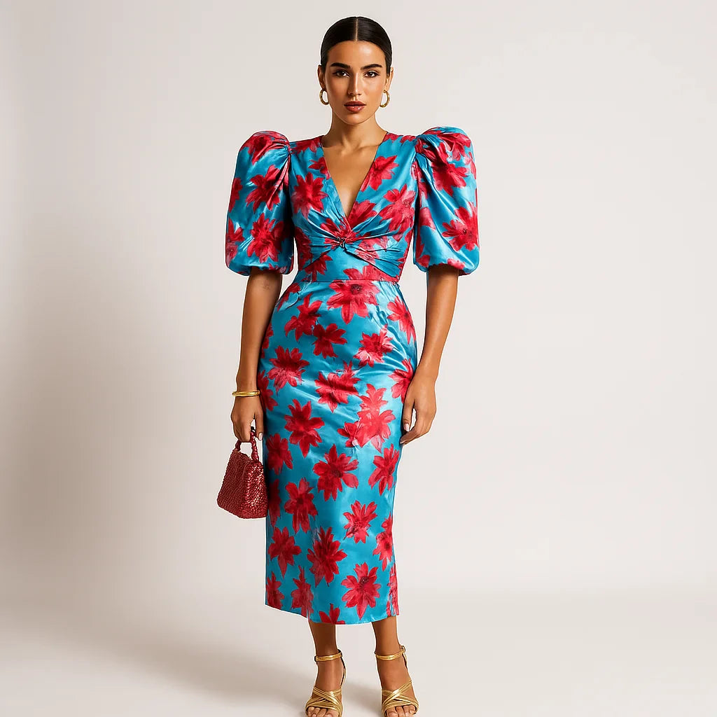 Carol Robe Imprimée Femme – Manches Bouffantes, Style Audacieux & Chic