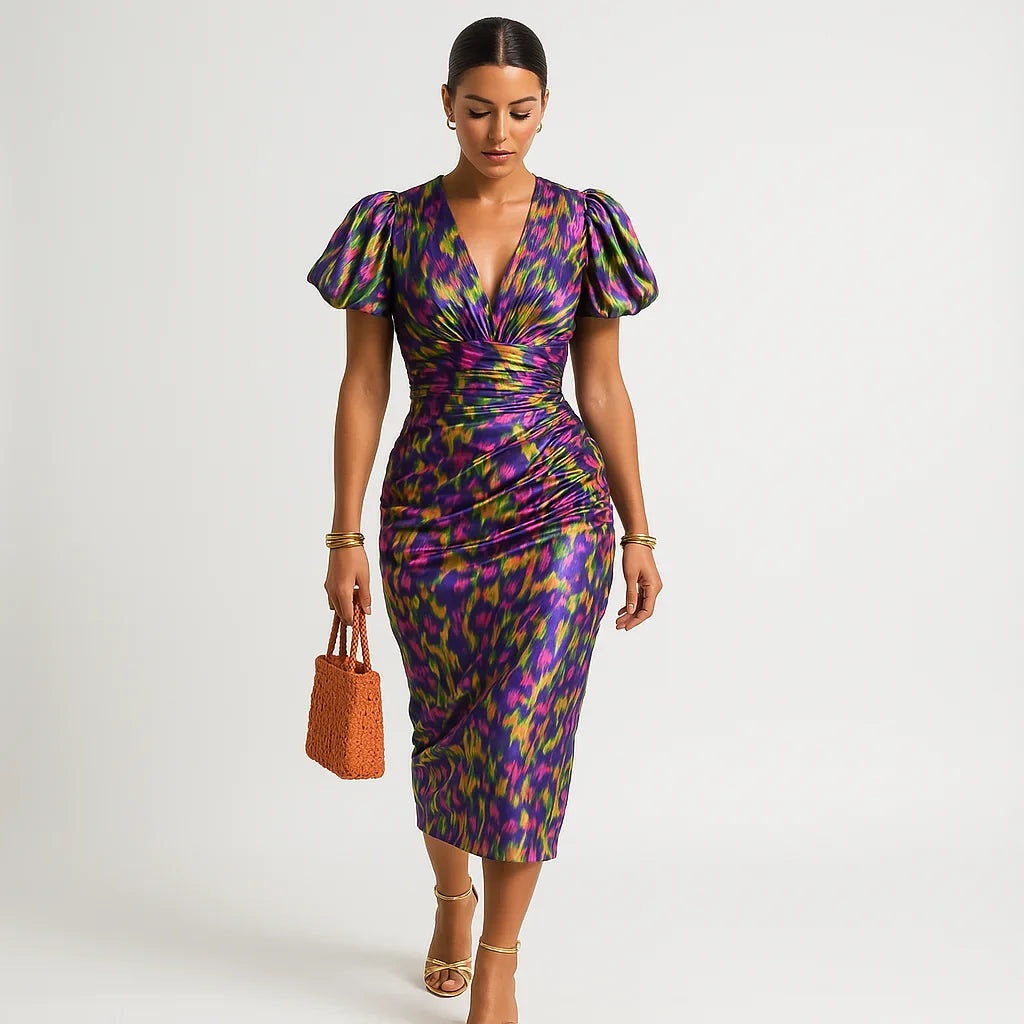 Carol Robe Imprimée Femme – Manches Bouffantes, Style Audacieux & Chic