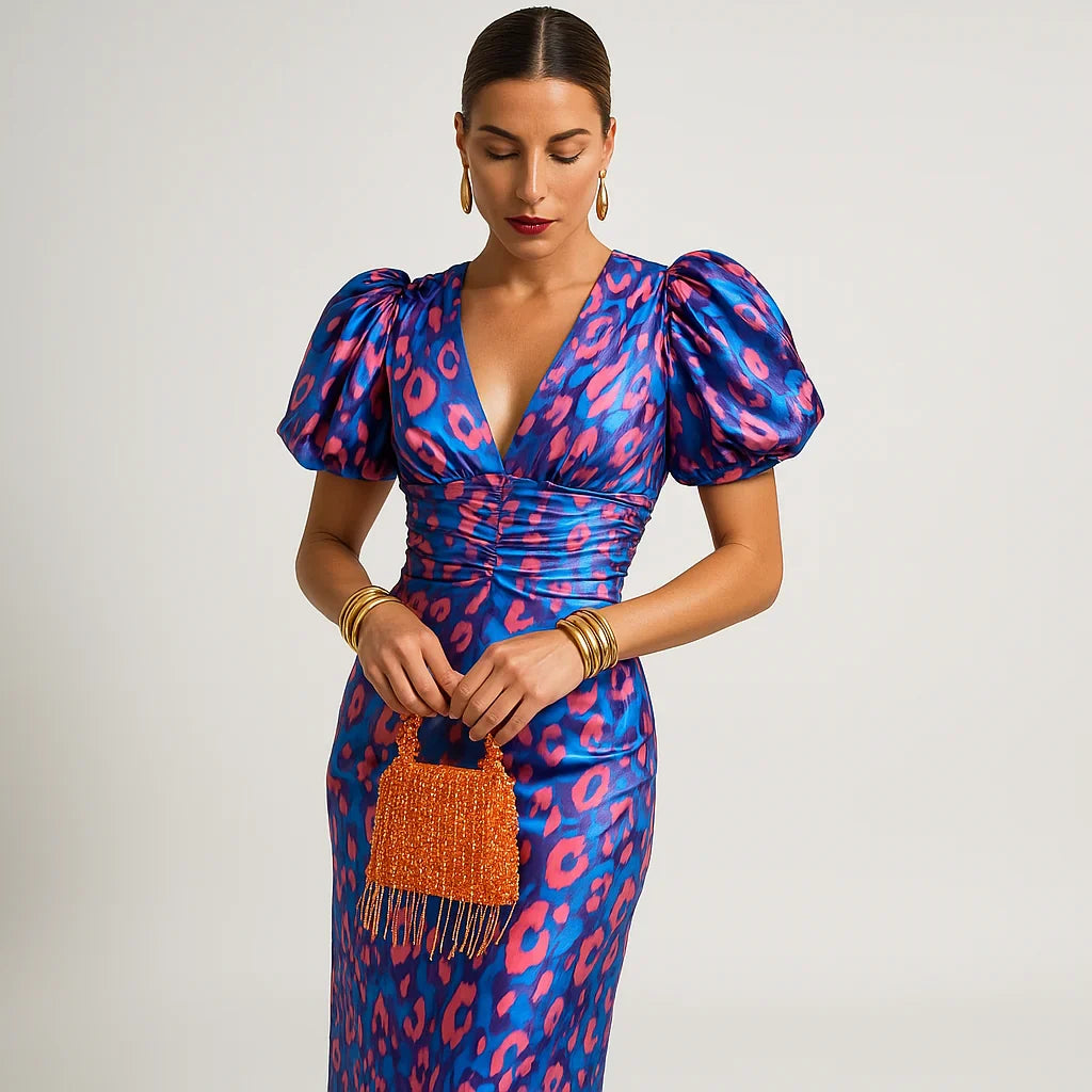 Carol Robe Imprimée Femme – Manches Bouffantes, Style Audacieux & Chic