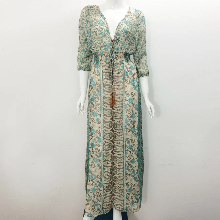 Azaria Lange Boheemse Jurk – Maxi Jurk Dames met Paisley Patroon en Chic Vloeiende Stijl