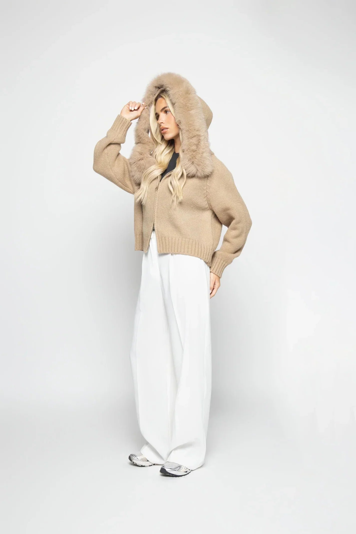 Janelle Veste Femme – Chaqueta de Lana Elegante con Capucha Forrada de Piel