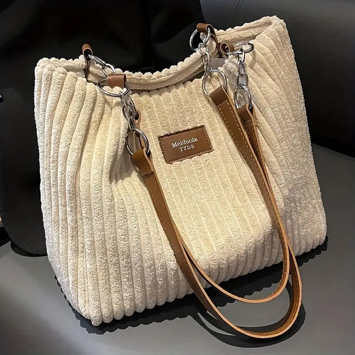 Amanda Sac Shopper Femme – Geantă din catifea cu dungi elegantă cu spațiu mare și curea de umăr reglabilă