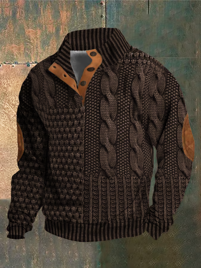 Ramon Twisted Knit Sweater for Men – Autumn Sweater with Buttoned High Collar in Soft Knit