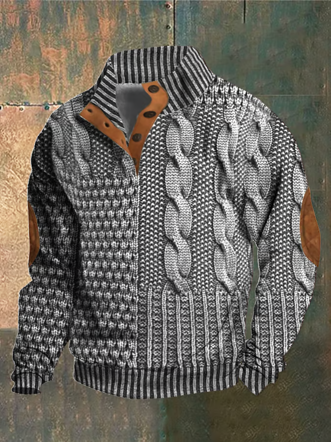 Ramon Twisted Knit Sweater for Men – Autumn Sweater with Buttoned High Collar in Soft Knit