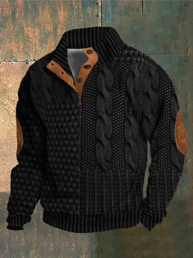 Ramon Twisted Knit Sweater for Men – Autumn Sweater with Buttoned High Collar in Soft Knit