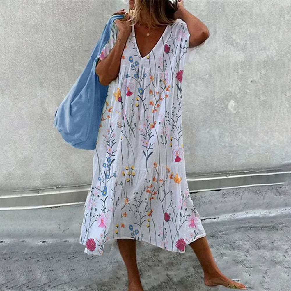 April Robe Maxi Női – Virágmintás Pamutból, Légies és Bő A-vonalú Vágással