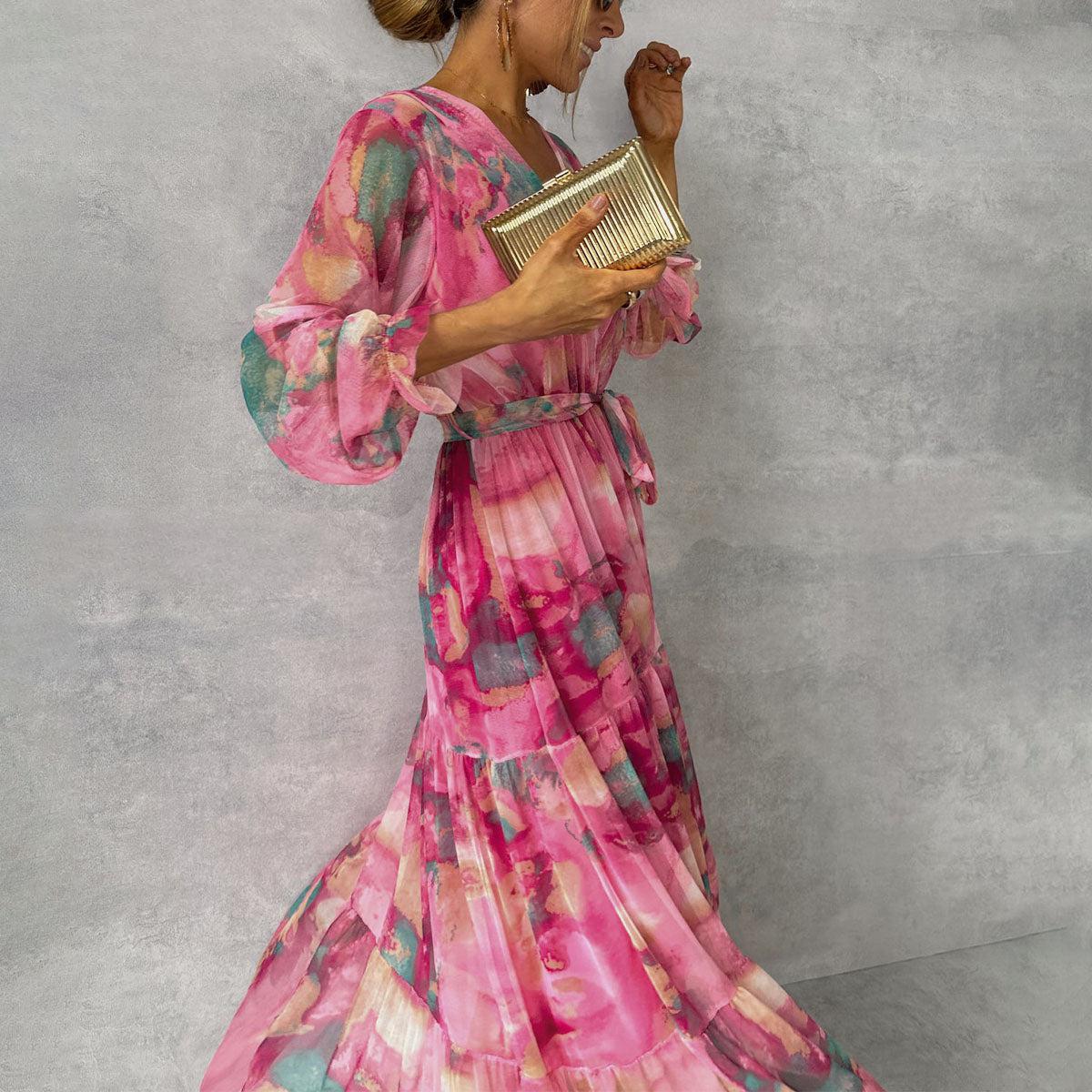 Mary Robe d'Été Femme – Lang, let kjole med lange ærmer, elegant & moderne