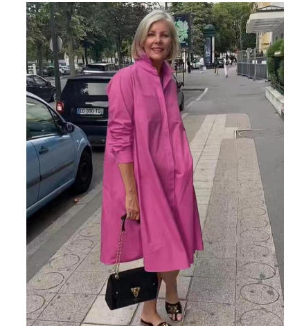 Brynlee Robe Chemise Kvinde – Elegant A-linje kjole med lange ærmer til kontor og fritid