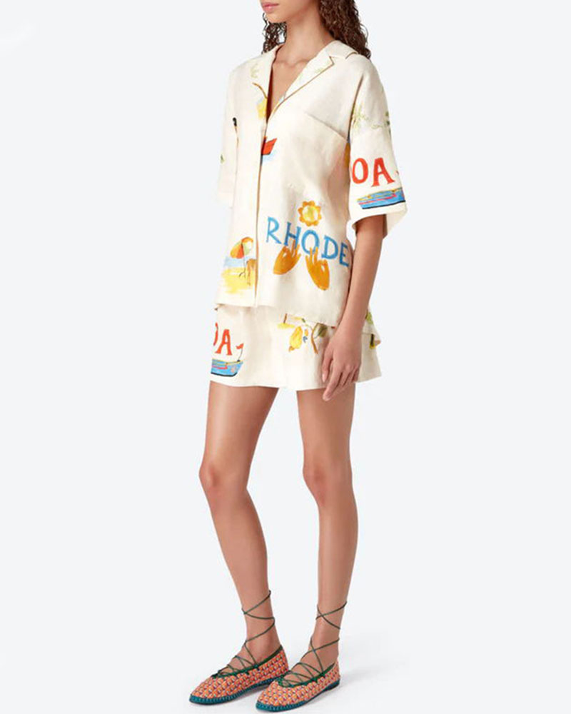 Stella Linsett for Kvinner – Sommerkoordinat med Tropisk Trykk, Lett Skjorte & Komfortable Shorts