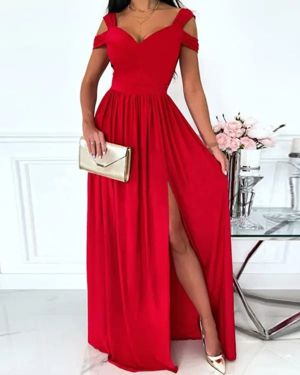 Antonella Robe Longue Elegant Kvinde – Robe Skulderbar med Blomstret Mønster & Chic Slids