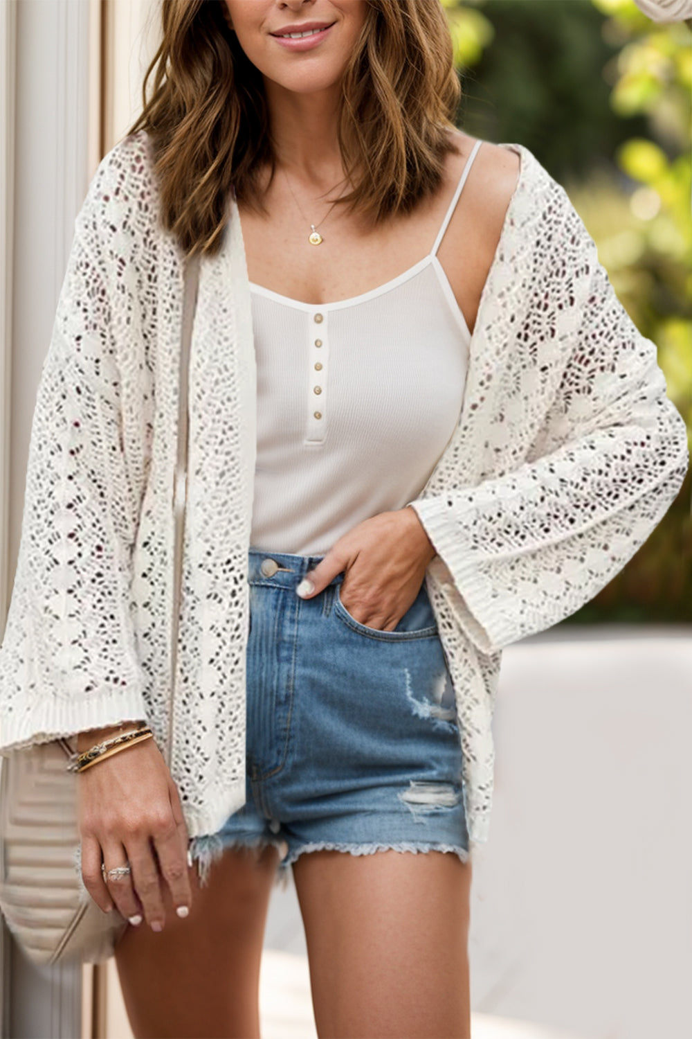 Sienna Gilet Femme en Háčkování – Lehký Prodyšný Kardigan v Boho Stylu a Letním Střihu