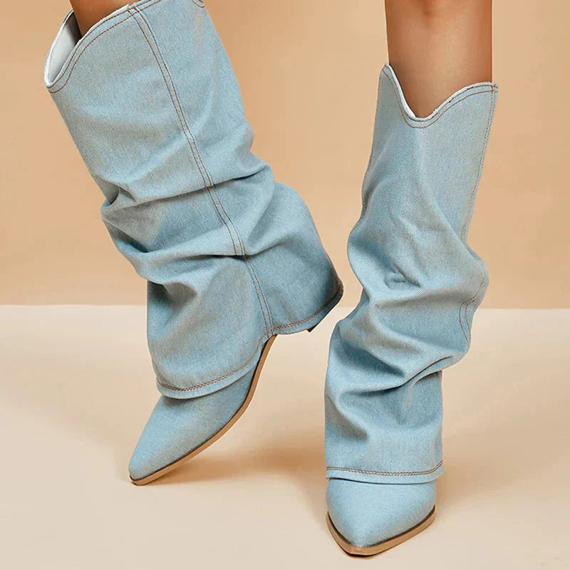 Leah Bottines Femme en Jean – Style Western Tendance avec Tige Souple & Talon Bloc Bas