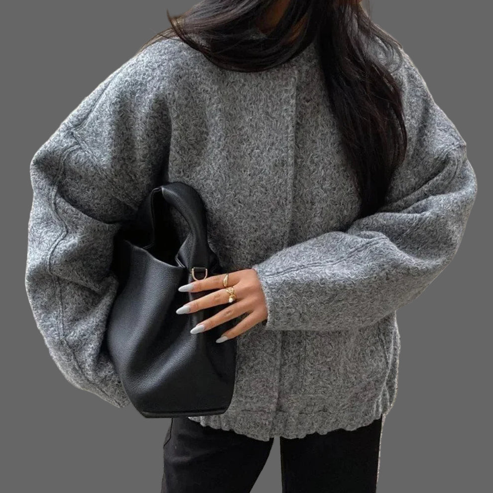 Mylah Női Bouclé Bomber Dzseki – Texturált Oversize Dizájn Diszkrét Cipzárral