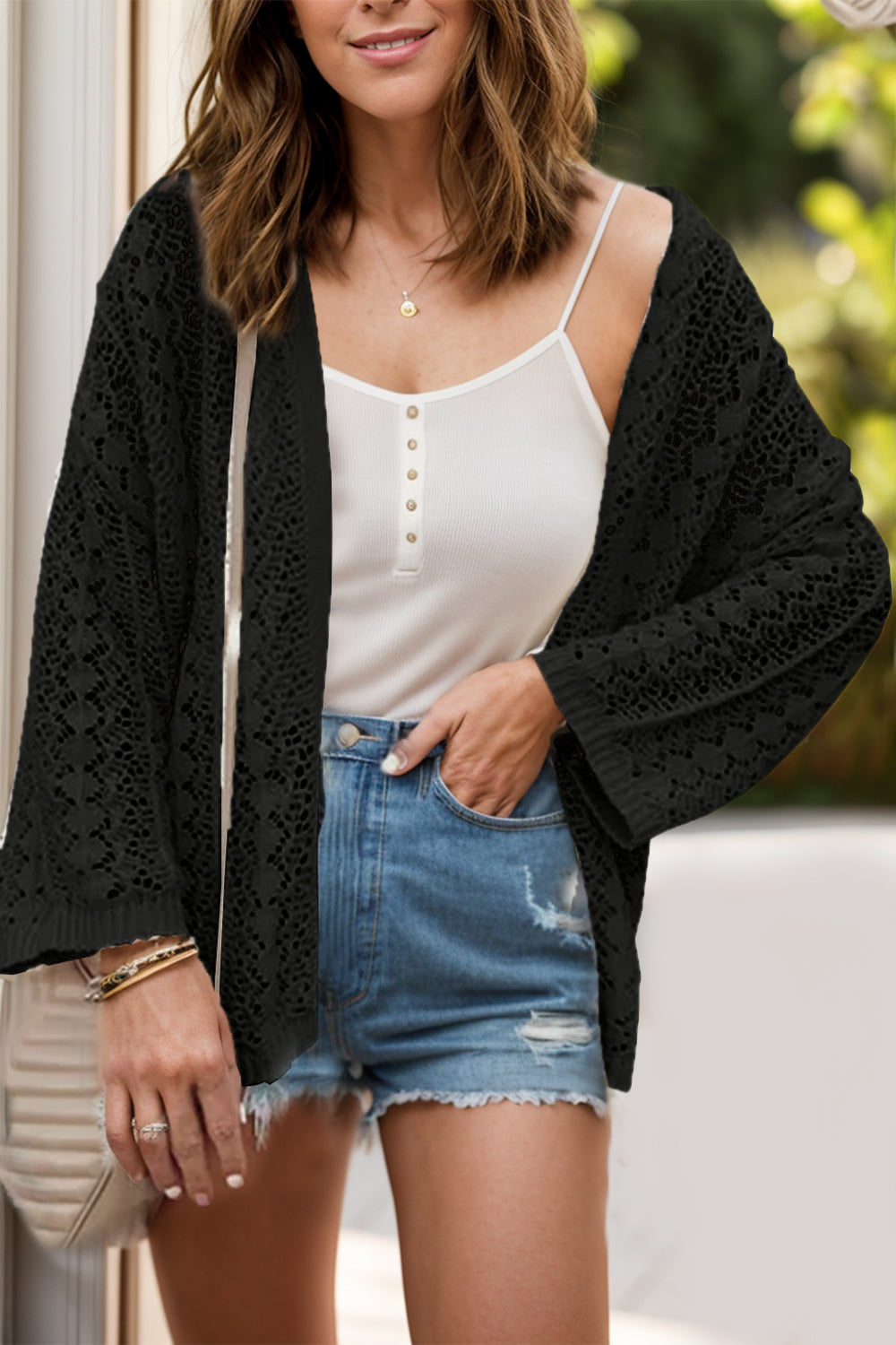 Sienna Gilet Femme en Háčkování – Lehký Prodyšný Kardigan v Boho Stylu a Letním Střihu