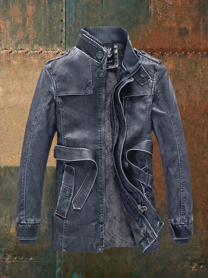 Shon férfi bőr vintage dzseki – elegáns retro stílus meleg béléssel és klasszikus gombokkal