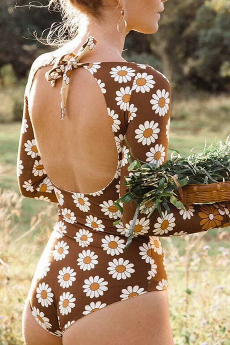 Isla Maillot Une Pièce Femme – Combinaison de Bain à Manches Longues avec Imprimé Floral
