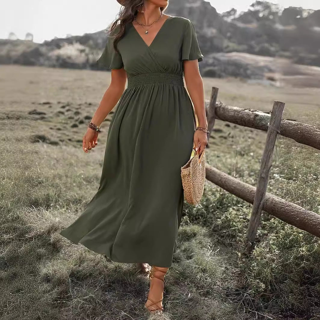 Vanessa Robe Maxi Femme – Lang sort kjole med smocket talje & elegant og flydende snit