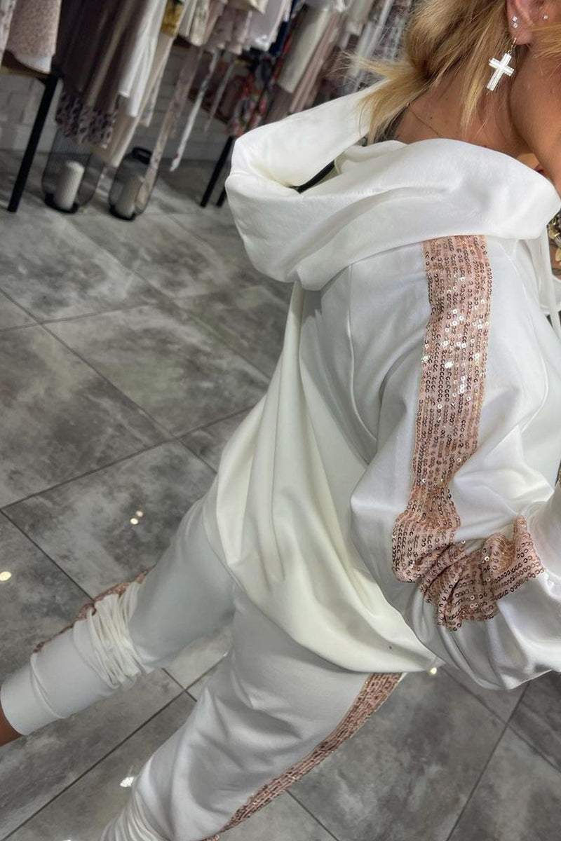 Jasmine Ensemble Loungewear Herfst voor Dames – Zachte Glitter Hoodie & Soepele Broek voor Dagelijks Comfort