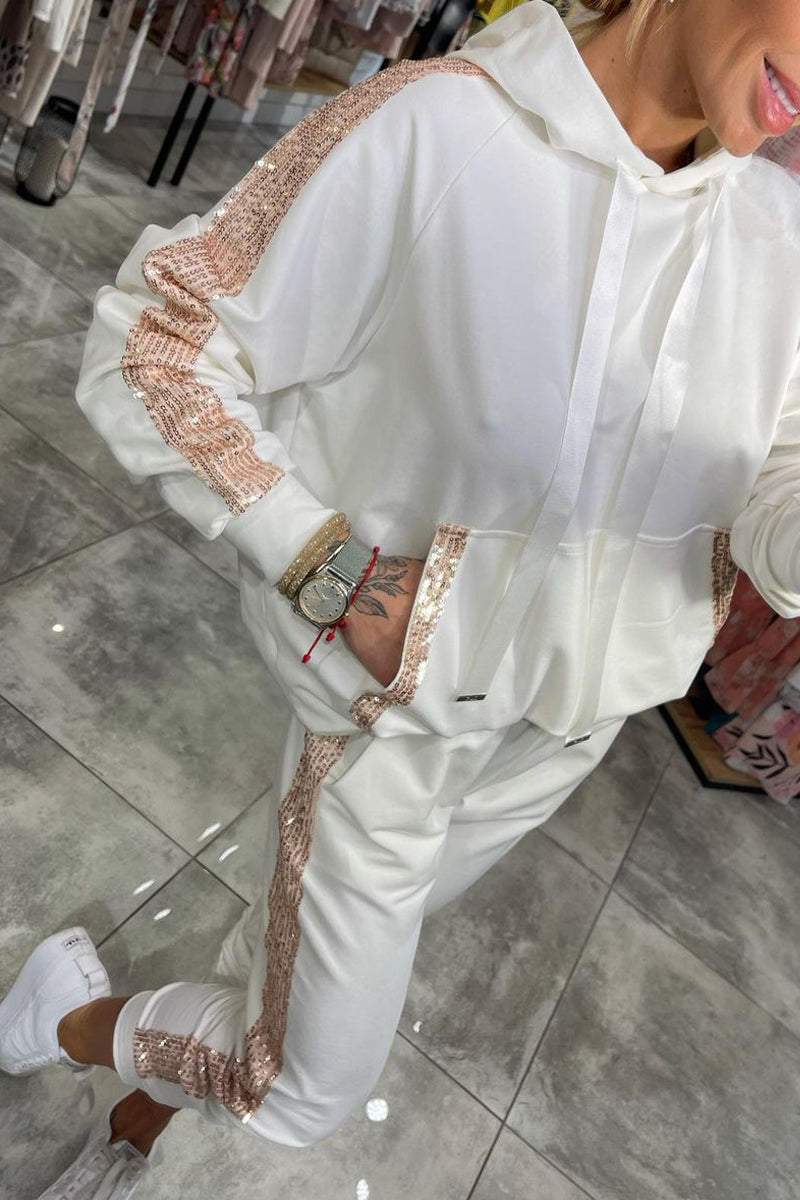 Jasmine Ensemble Loungewear Herfst voor Dames – Zachte Glitter Hoodie & Soepele Broek voor Dagelijks Comfort