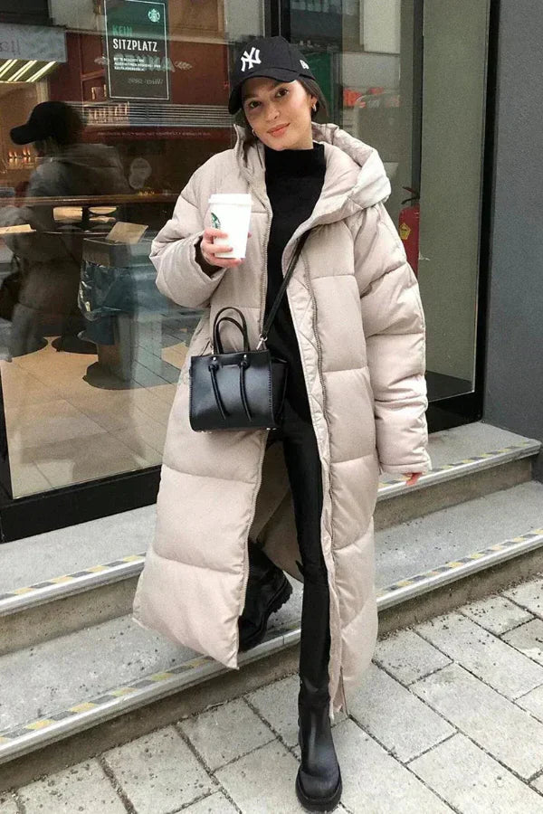 Rina Doudoune Longue Femme – Vinterfrakke varm med hætte & let slim pasform