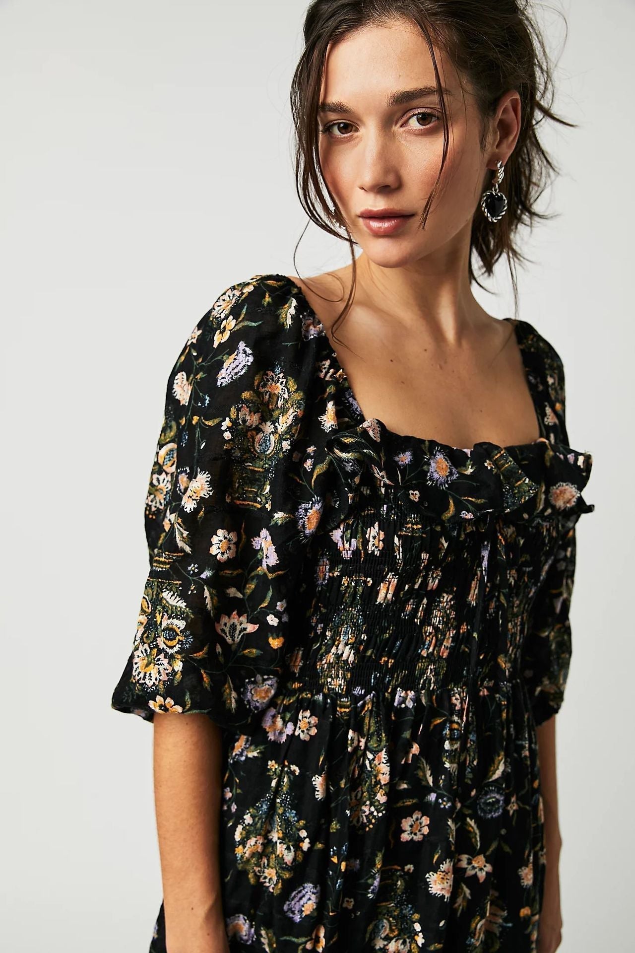 Quinn Midi Jurk Dames – Katoenen Jurk met Bloemen en Romantische Boheemse Stijl & Vleiende Pasvorm