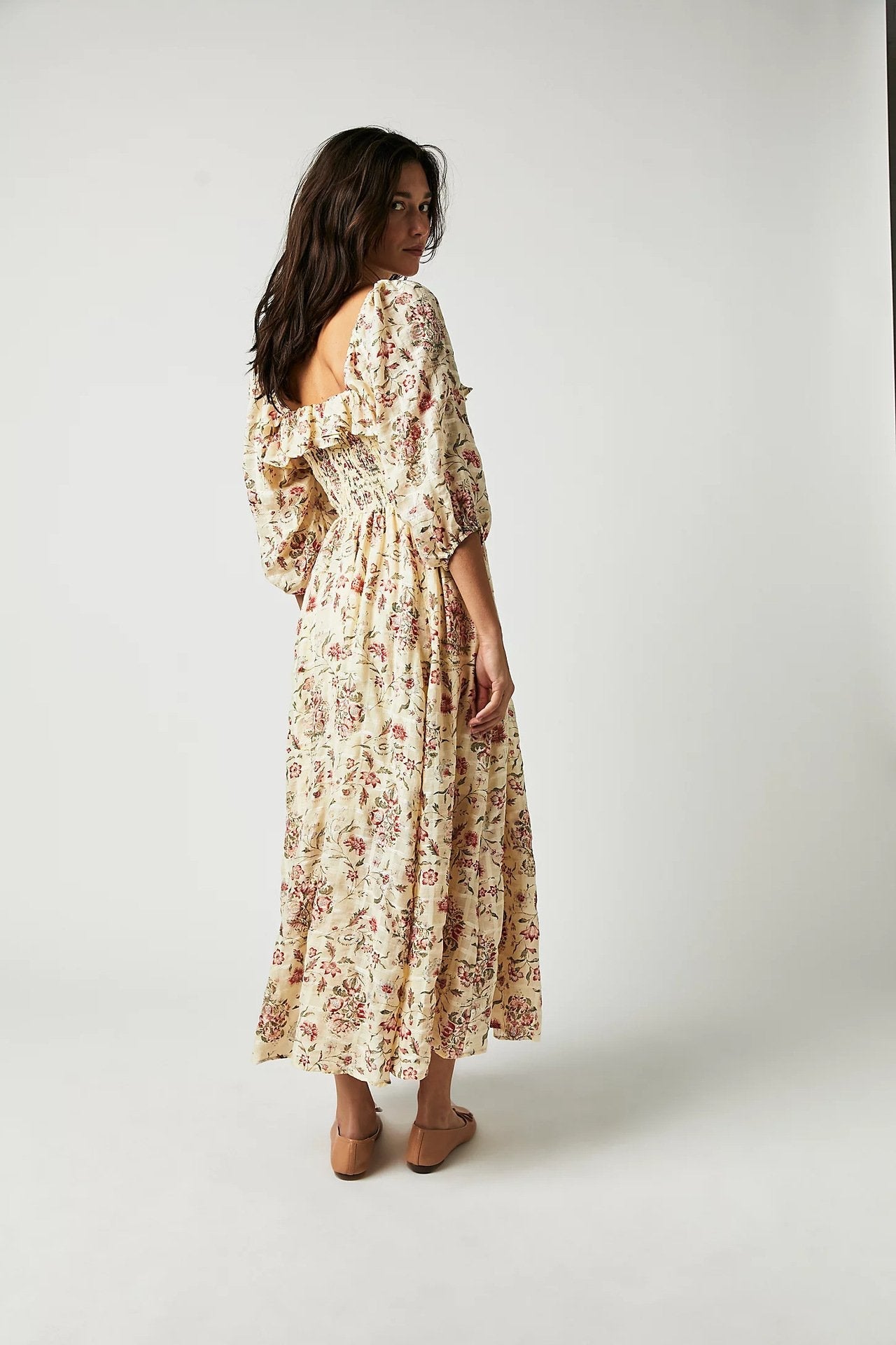 Quinn Midi Jurk Dames – Katoenen Jurk met Bloemen en Romantische Boheemse Stijl & Vleiende Pasvorm
