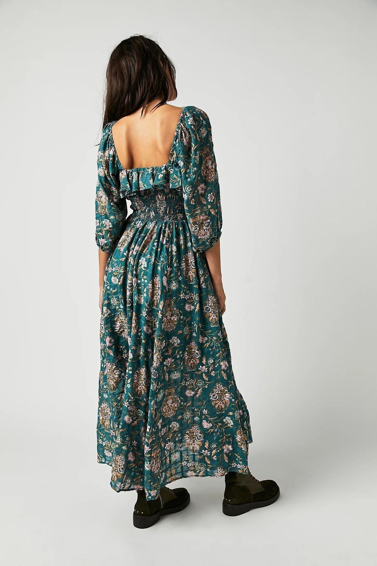 Quinn Midi Jurk Dames – Katoenen Jurk met Bloemen en Romantische Boheemse Stijl & Vleiende Pasvorm