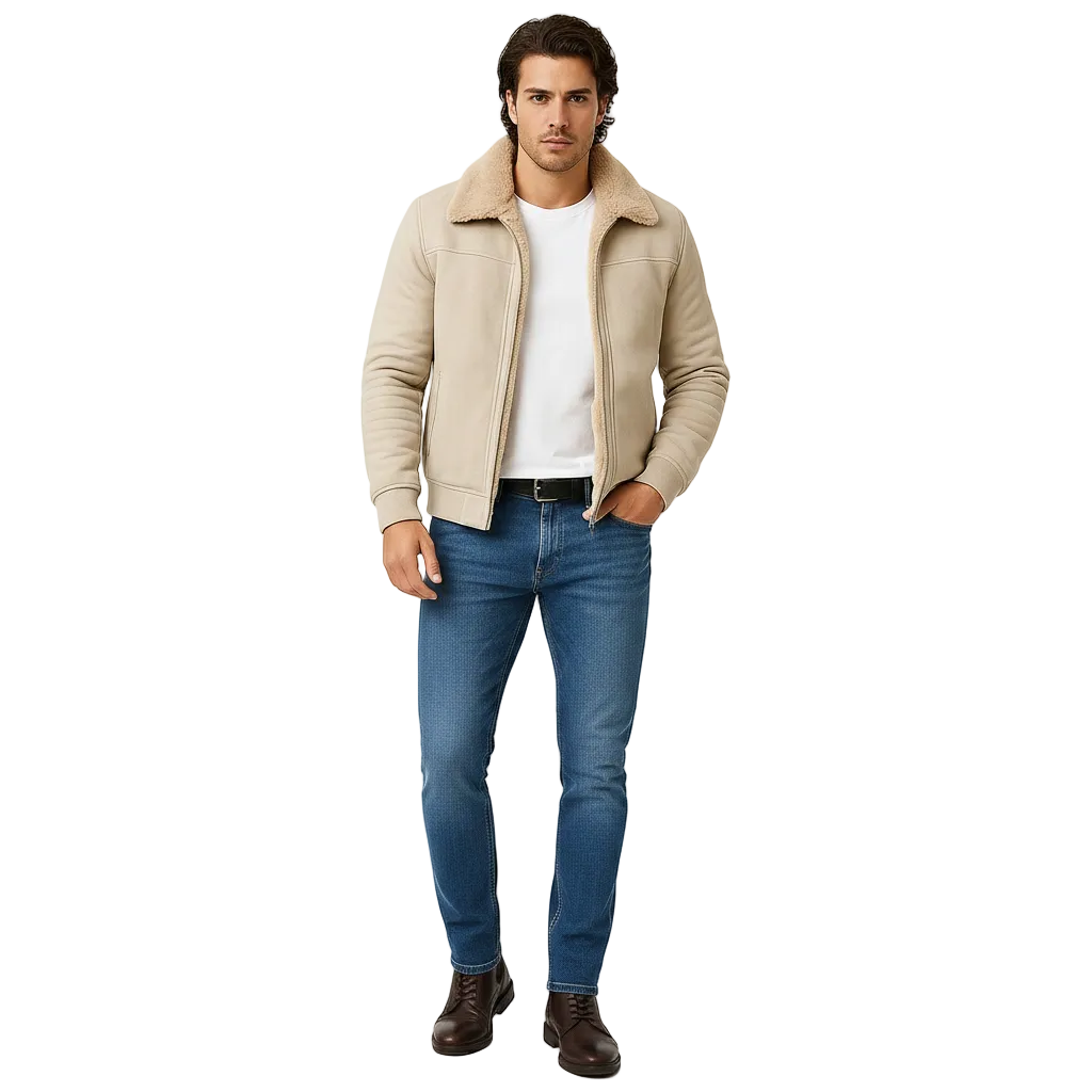 Michael Veste Homme à Col Fourrure – Manteau Élégant Zippé Coupe Ajustée au Style Moderne