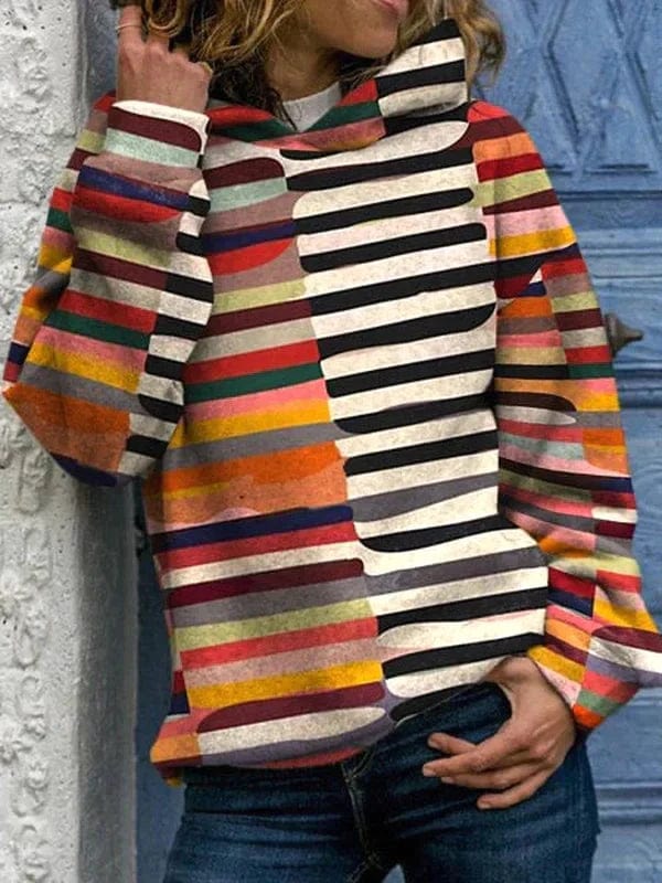Savannah Pull Femme en Pletené Retro – Vintage Vzorovaný Svetr s Dlouhými Rukávy a Žebrovaným Lemem