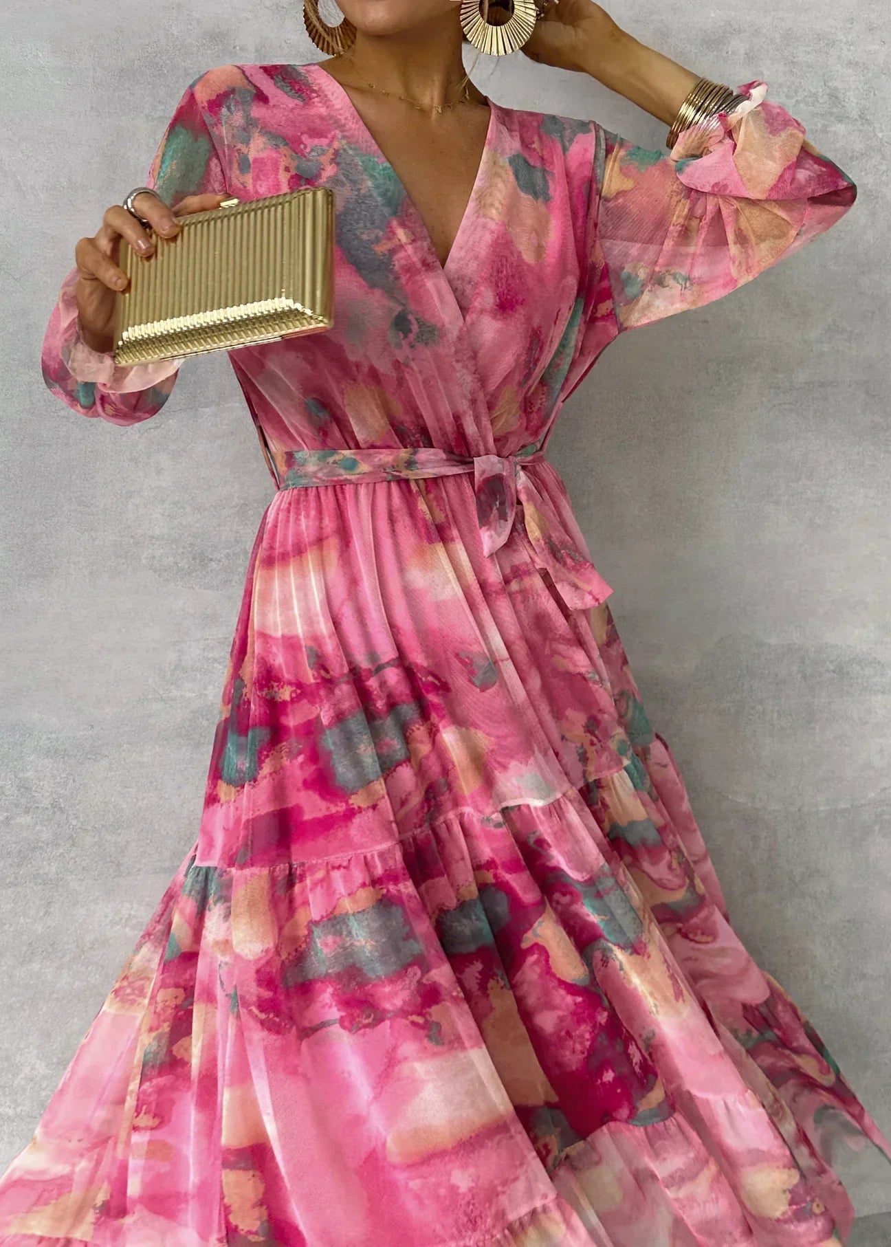 Mary Robe d'Été Femme – Lang, let kjole med lange ærmer, elegant & moderne