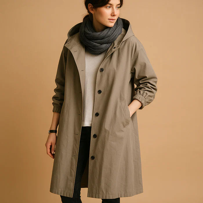 Hannah Manteau Femme Imperméable – Veste de Pluie Longue à Capuche avec Poignets Ajustables & Fermeture à Boutons