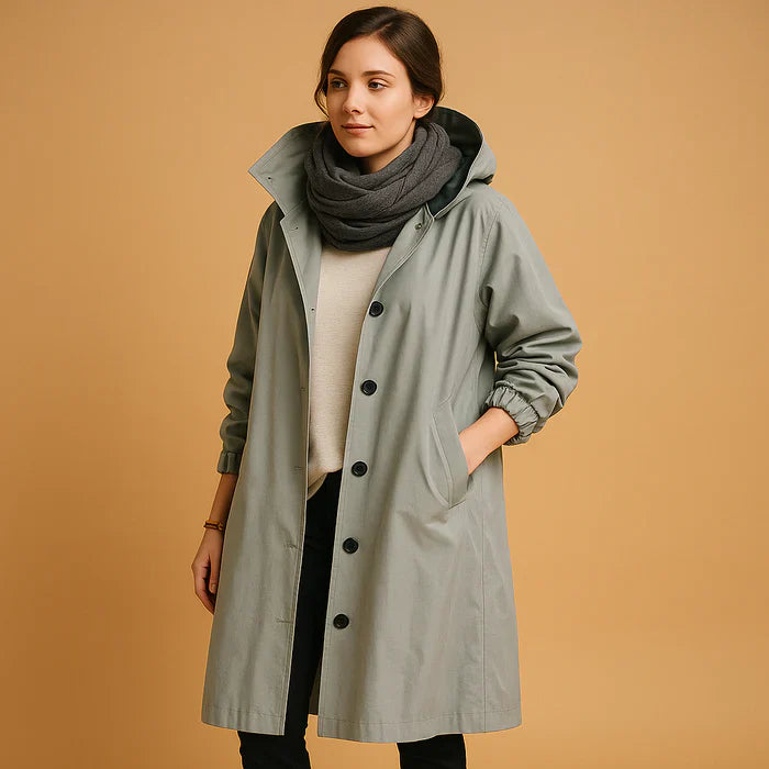 Hannah Manteau Femme Imperméable – Veste de Pluie Longue à Capuche avec Poignets Ajustables & Fermeture à Boutons